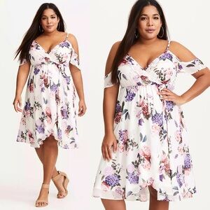 Torrid White and Purple Floral Midi Dress